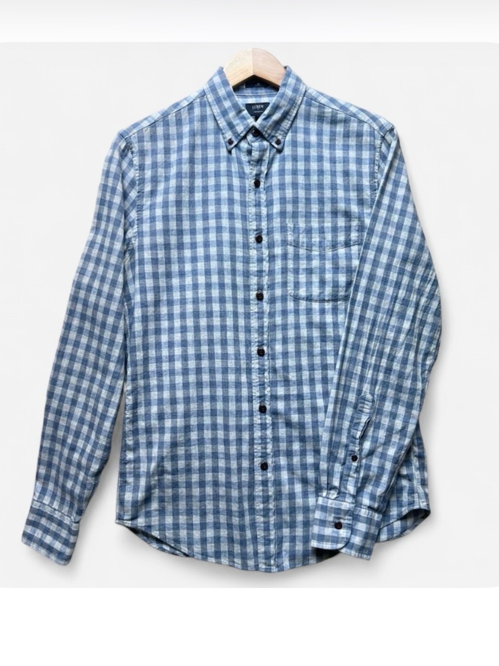 J. Crew Men’s Blue and White Gingham Button-Down Shirt Sz S Homespun 100% Cotton